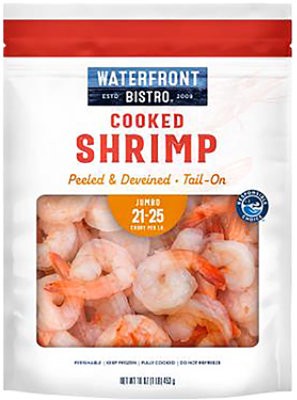 slide 1 of 1, Waterfront Bistro Shrimp Cooked 21-25 Ct Peeled Tail On - 1 Lb, 1 lb