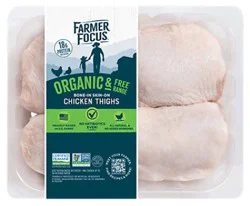 Farmer Focus Organic Halal Bone In Skin On Chicken Thighs - Lb