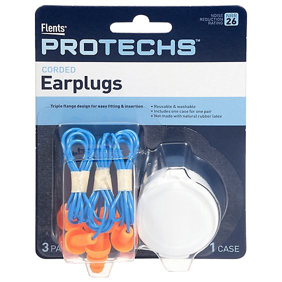 slide 1 of 1, Corded Earplugs 3pr W/case - Ea, 1 ct