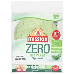 Mission Zero Net Carbs Spinach Tortilla Wraps - 8 Count