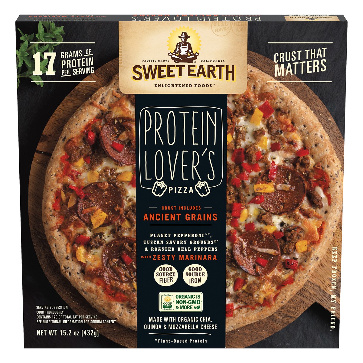 slide 1 of 10, SWEET EARTH Pizza Sweet Earth Protein Lovers Frozen Pizza with Vegan Pepperoni - 15.2oz, 15.2 oz