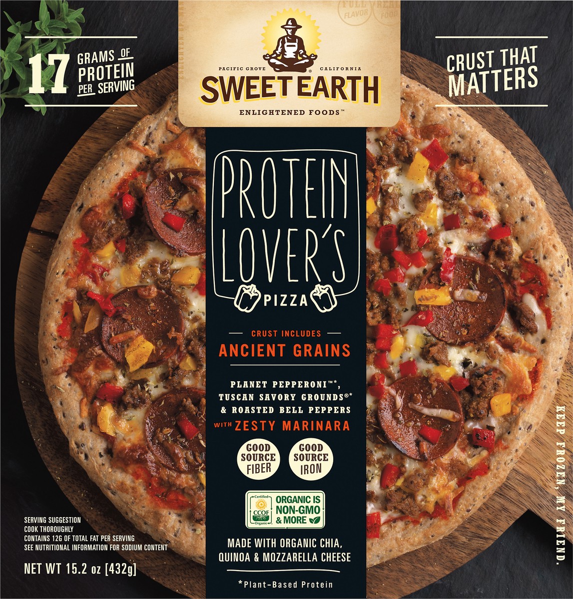 slide 9 of 10, SWEET EARTH Pizza Sweet Earth Protein Lovers Frozen Pizza with Vegan Pepperoni - 15.2oz, 15.2 oz