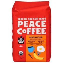 Peace Coffee Birchwood Breakfast Blend, Whole Bean - 12 Oz