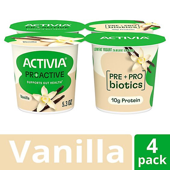 slide 1 of 1, Dannon Activia Proactive Vanilla Yogurt - 4 - 5.3 Oz, 21.2 oz