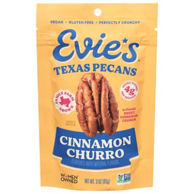 slide 1 of 1, Evies Pecans Roasted Cinnamon Churro 3oz - 3 Oz, 3 oz