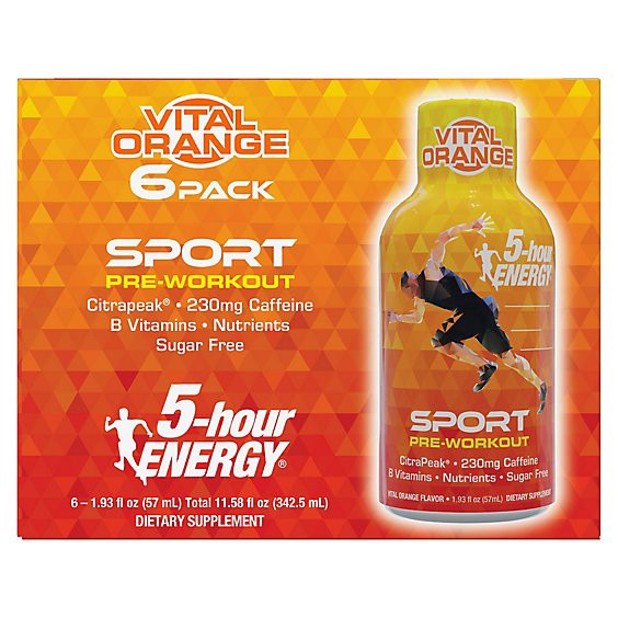 slide 1 of 1, 5 Hour Energy Pre Workout Vital Orange 6-1.93fz - 6-1.93f, 6 ct; 1.93 fl oz
