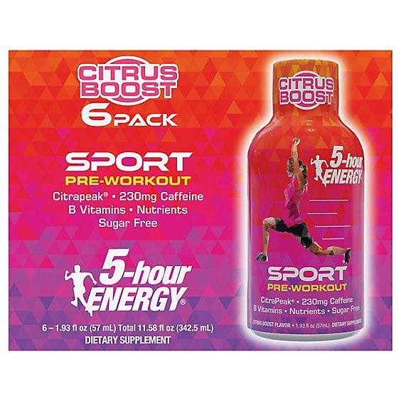 slide 1 of 1, 5 Hour Energy Pre Workout Citrus Boost 6-1.93fz - 6-1.93f, 6 ct; 1.93 fl oz