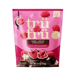 Tru Fru Freeze Dried Raspberries In Dark & White Chocolate - 3.4 Oz