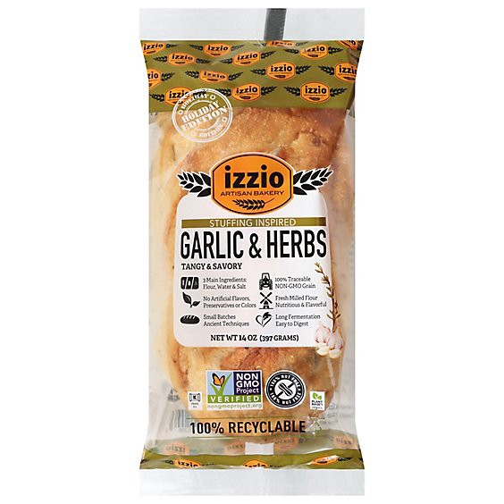 slide 1 of 1, Izzio Garlic & Herbs Sourdough Bread - 14 Oz, 14 oz