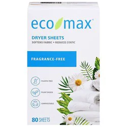 Eco Max Dryer Sheet Fragrance Free - 80 Ct