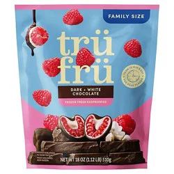 Tru Fru Frozen Fresh Raspberries In Dark & White Chocolate 18 Oz Resealable Pouch - 18 Oz