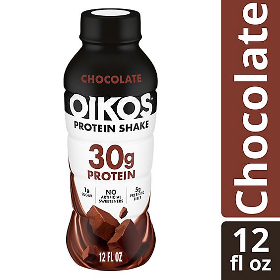 slide 1 of 3, Oikos Protein Shake Chocolate Ready To Drink - 12 Fz, 12 fl oz