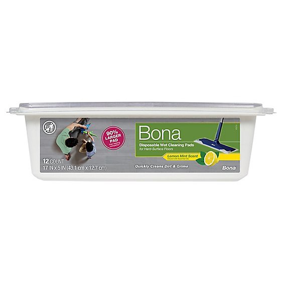 slide 1 of 10, Bona Disposable Wet Cleaning Pads For Hard-Surface Floors, Lemon Mint Scent - 12 Ct. - 12 Ct, 12 ct