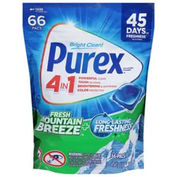 Purex 4-In-1 Laundry Pacs, Fresh Mountain Breeze Plus Long Lasting Fr - 66 Ct