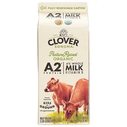 Clover Sonoma Pasture Raised Organic Milk A2 , Half Gallon, 64fz - Hg