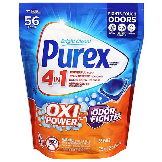 slide 1 of 1, Purex 4 In 1 Oxi Power Odor Fighter Laundry Pacs Fresh Morning Burst 56 Ct - 56 Ct, 56 ct