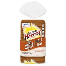 Natures Harvest 100% Whole Wheat Bread Half Loaf - 12 Oz