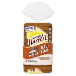 Natures Harvest 100% Whole Wheat Bread Half Loaf - 12 Oz