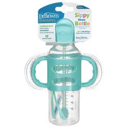 8 Oz/250 Ml Narrow Sippy Straw Bottles W/ Silicone Handles, Green, 1-Pack - Ea