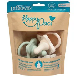 Happypaci One-Piece Silicone Pacifier, 0-6m, Gray, Green, Ecru, 3-Pack - 3 Ct