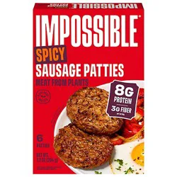 Impossible Foods Sausage Patties Spicy Plant Based Frozen, Fully Cooked, 6 Patties, 7.2 Oz - 7.2 Oz