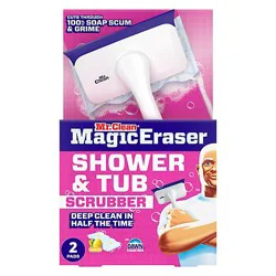 Mr. Clean Magic Eraser Shower & Tub Scrubber Kit, Lemon - 1 Cleaning Handle & 2 Erasers - Ea