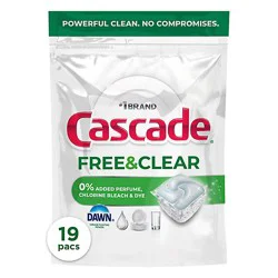 Cascade Auto Dishwashing Actionpacs, Free & Clear - 19 Ct. - 19 Ct
