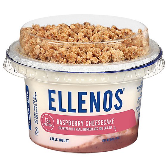 slide 1 of 1, Ellenos Raspberry Cheesecake 6 Oz Delightfully Creamy Greek Yogurt Parfait - 6 Oz, 6 oz