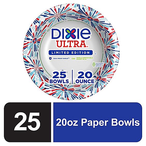 slide 1 of 1, Dixie Ultra Compostable 20 Ounce Bowls, 25 Count Summer Seasonal - 25 Ct, 25 ct