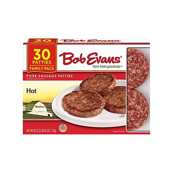 slide 1 of 1, Bob Evans Hot Sausage Patties 40oz - 40 Oz, 40 oz