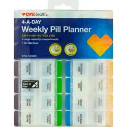 CVS Health 4-A-Day Weekly Pill Planner With Easy Press N' Open Buttons