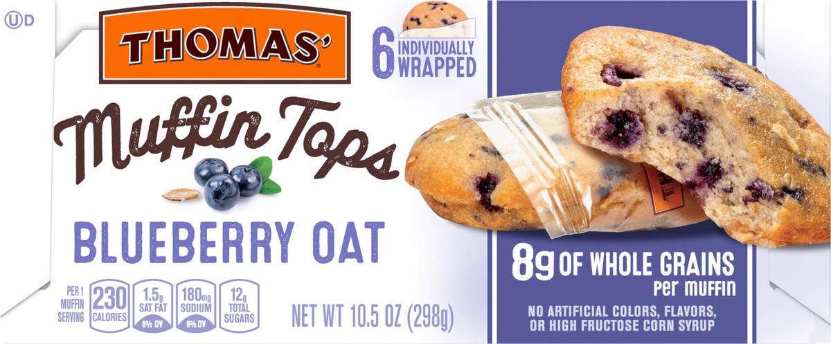 slide 6 of 9, Thomas' Blueberry Oat Muffin Tops, 6 packs, 10.5 oz, 6 ct