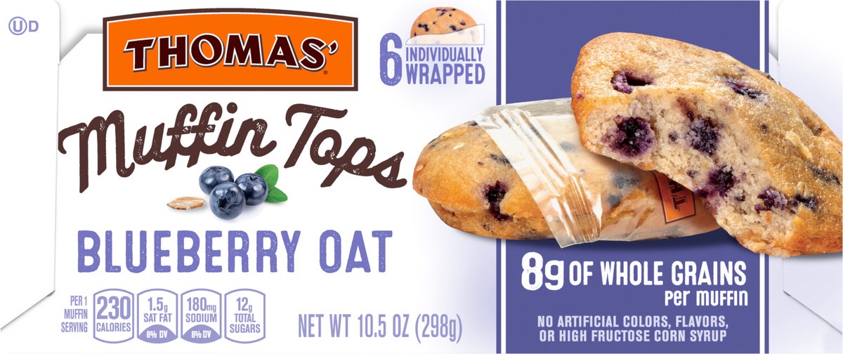 slide 5 of 9, Thomas' Blueberry Oat Muffin Tops, 6 packs, 10.5 oz, 6 ct