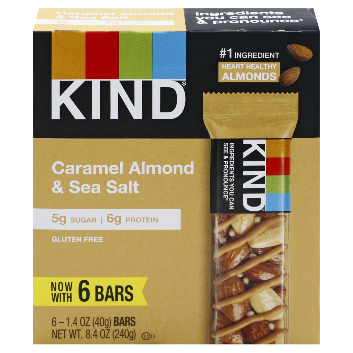 slide 1 of 2, KIND Caramel Almond & Sea Salt Bars, 6 ct