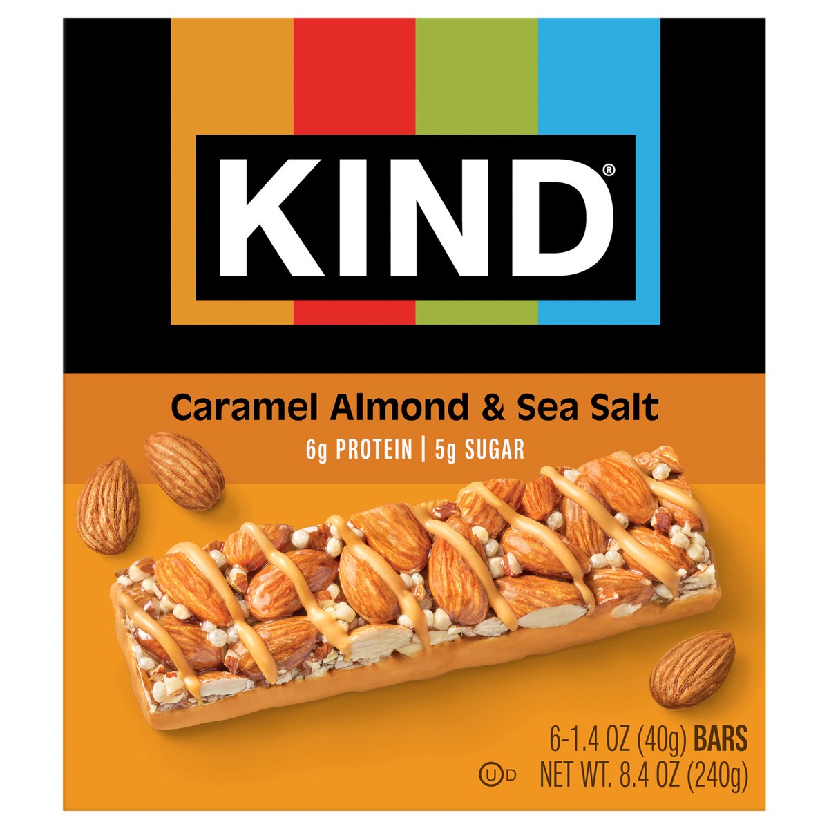 slide 1 of 6, KIND Healthy Snack Bar, Caramel Almond & Sea Salt, 5g Sugar | 6g Protein, Gluten Free Bars, 1.4 OZ, (6 Count), 8.4 oz