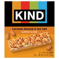 KIND Healthy Snack Bar, Caramel Almond & Sea Salt, 5g Sugar | 6g Protein, Gluten Free Bars, 1.4 OZ, (6 Count)
