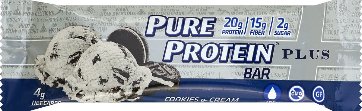 slide 5 of 5, Pure Protein Plus Bar Cookies & Cream, 60 gram