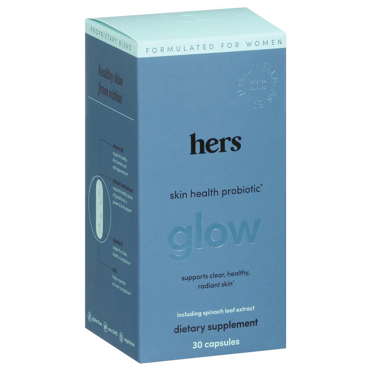 slide 2 of 9, Hers Glow Skin Health Probiotic 30 Capsules, 30 ct