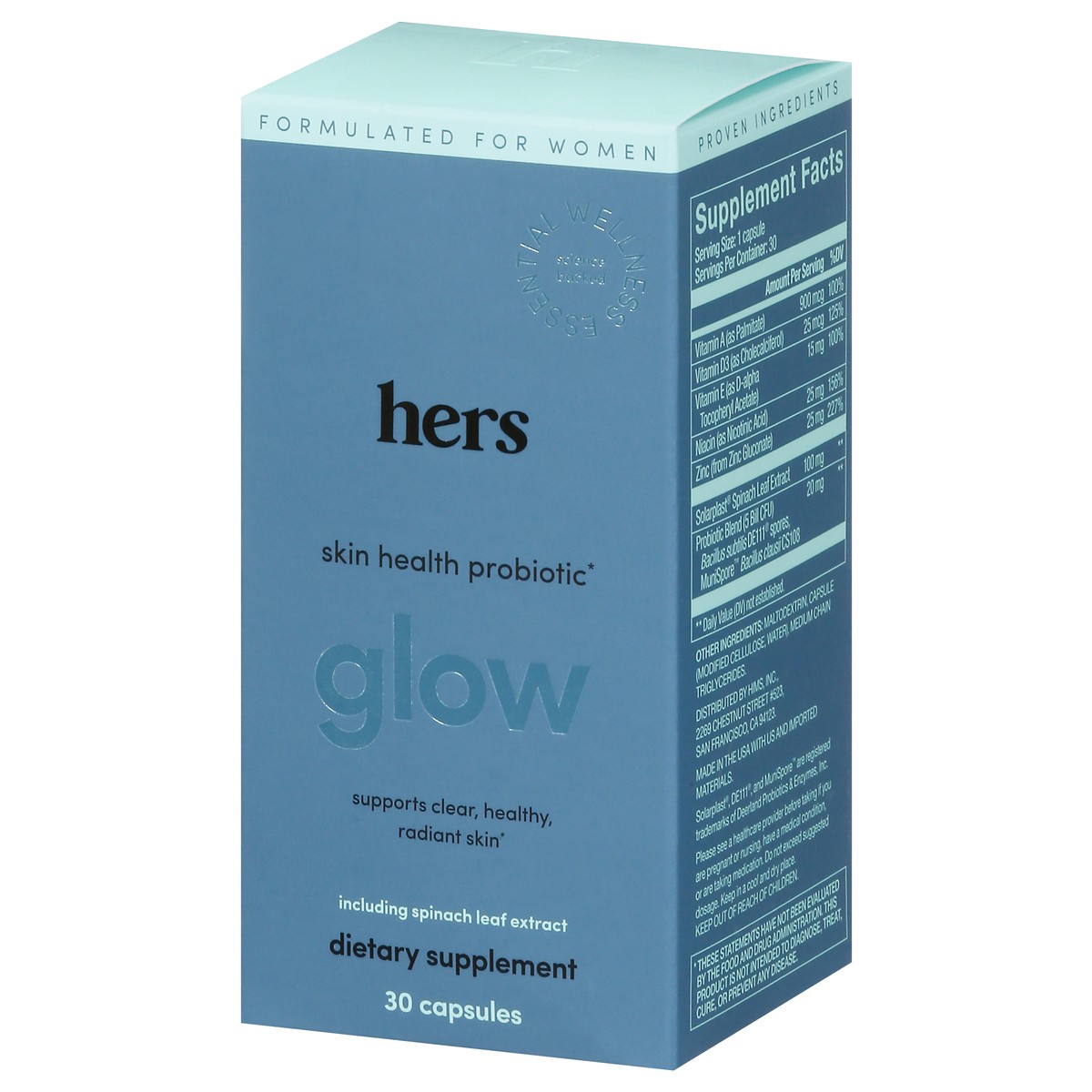 slide 3 of 9, Hers Glow Skin Health Probiotic 30 Capsules, 30 ct