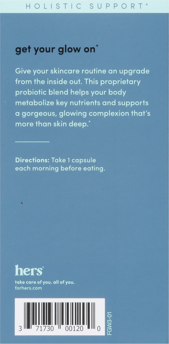 slide 5 of 9, Hers Glow Skin Health Probiotic 30 Capsules, 30 ct