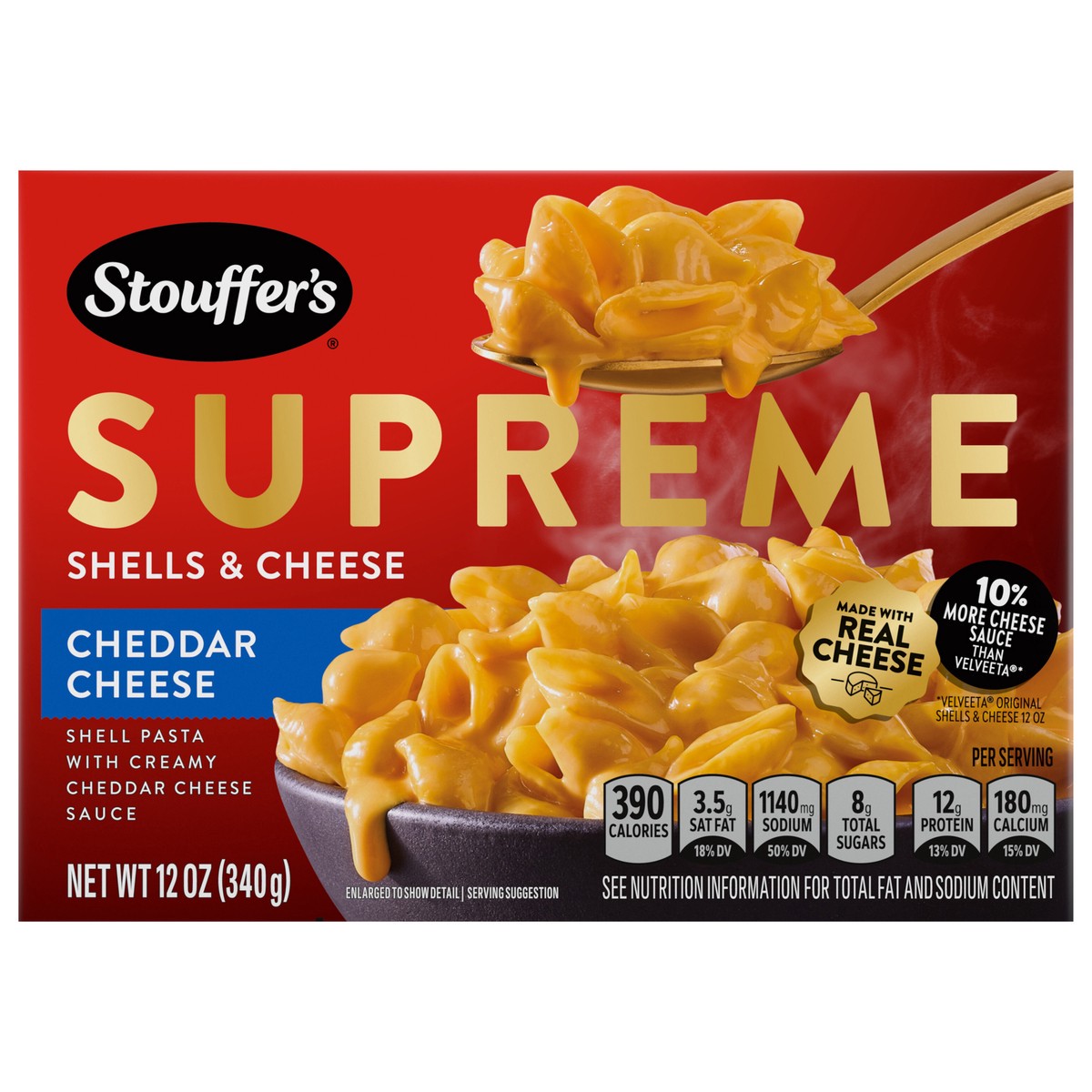 slide 1 of 12, Stouffer's Supreme Shells and Cheese, Cheddar Cheese, Boxed Mac & Cheese Dinner Kit, 12 oz