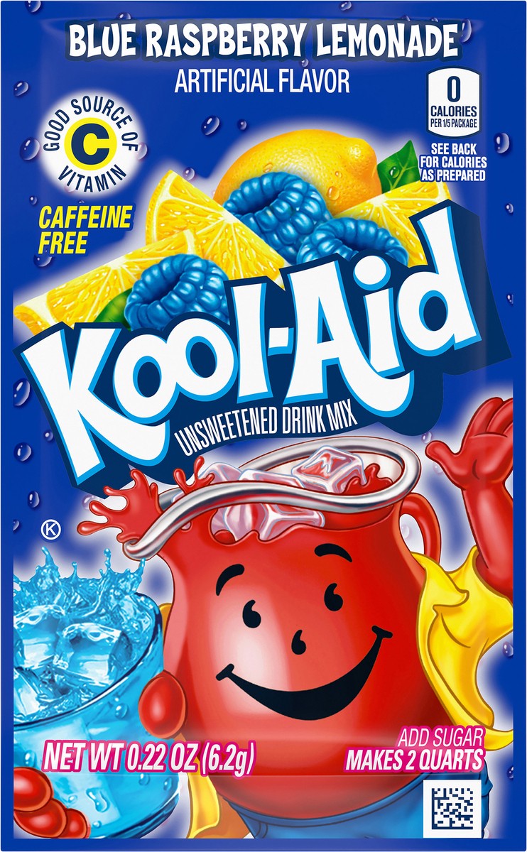 slide 8 of 9, Kool-Aid Unsweetened Blue Raspberry Lemonade Artificially Flavored Powdered Drink Mix, 0.22 oz. Packet, 0.22 oz