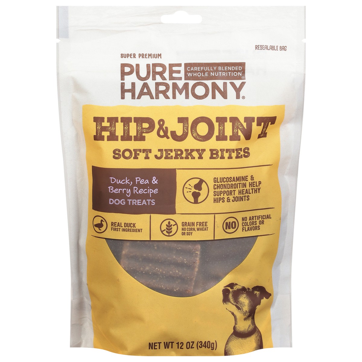 slide 1 of 9, Pure Harmony Super Premium Soft Jerky Bites Hip & Joint Duck, Pea & Berry Recipe Dog Treats 12 oz, 12 oz