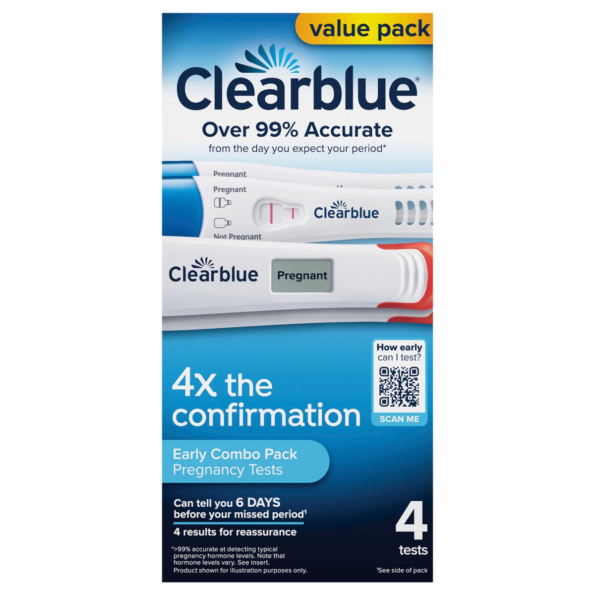 slide 1 of 9, Clearblue Early Pregnancy Test Kit, Results 6 Days Sooner, At Home Pregnancy Test Kit for Women, hCG Hormone Pregnancy Tests with Easy to Read Results, 4 Tests, 4 ct