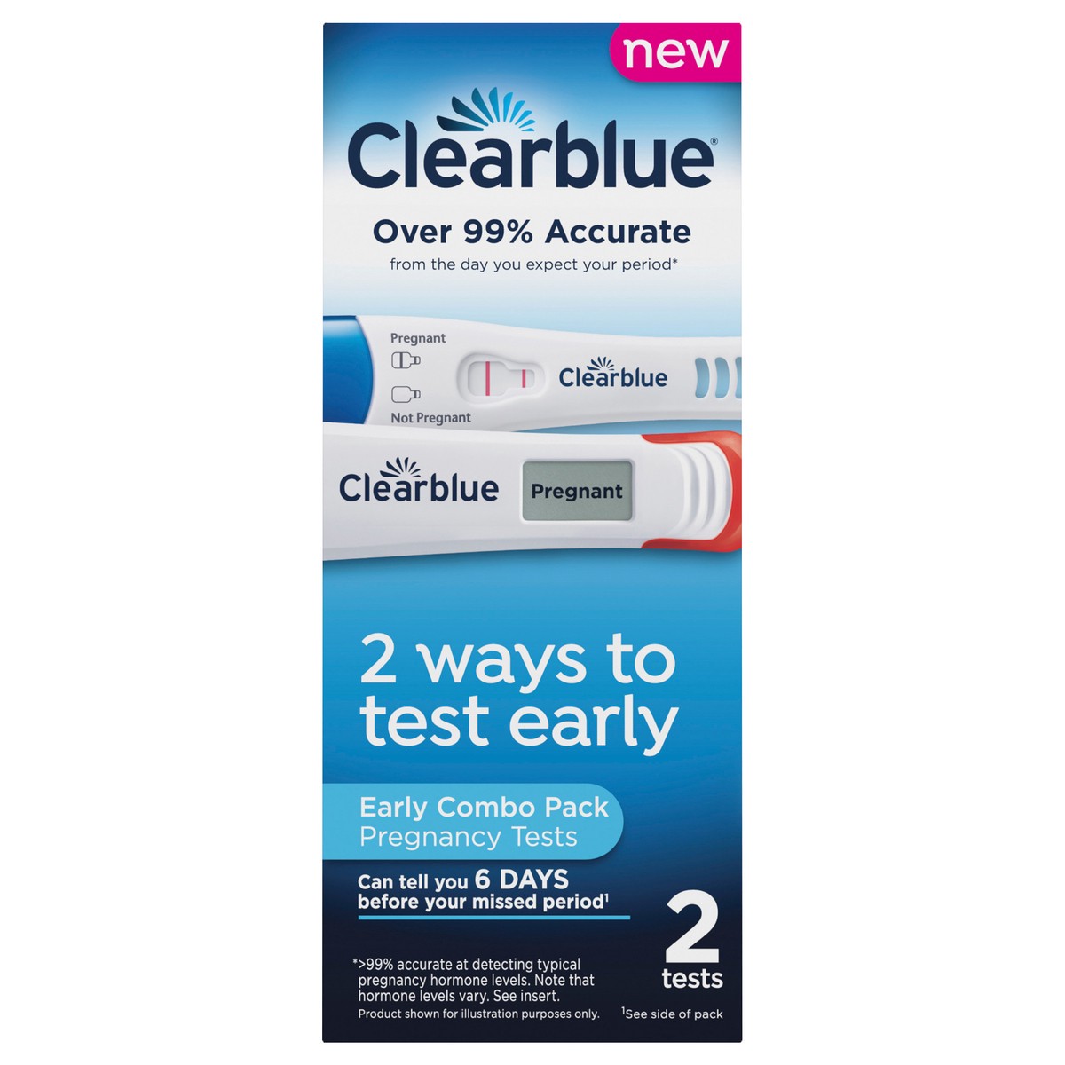 slide 1 of 8, Clearblue Early Pregnancy Test Kit, At-Home Pregnancy Test Kit for Women, hCG Hormone Pregnancy Tests with Easy-to-Read Results, 2 Tests, 2 ct