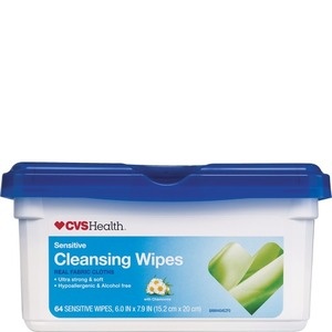 slide 1 of 1, CVS Health Sensitive Cleansing Wipes, 64 ct
