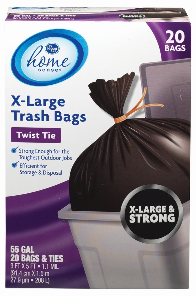 slide 1 of 1, Kroger Home Sense Super Size Trash Bags, 20 ct; 55 gal