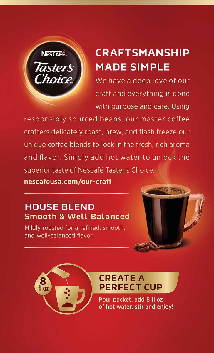 slide 3 of 8, Nescafé NESCAFÉ Taster's Choice, Instant Coffee Packets, Light Medium Roast Coffee, House Blend, 1 Box (6 Packets), 0.64 oz