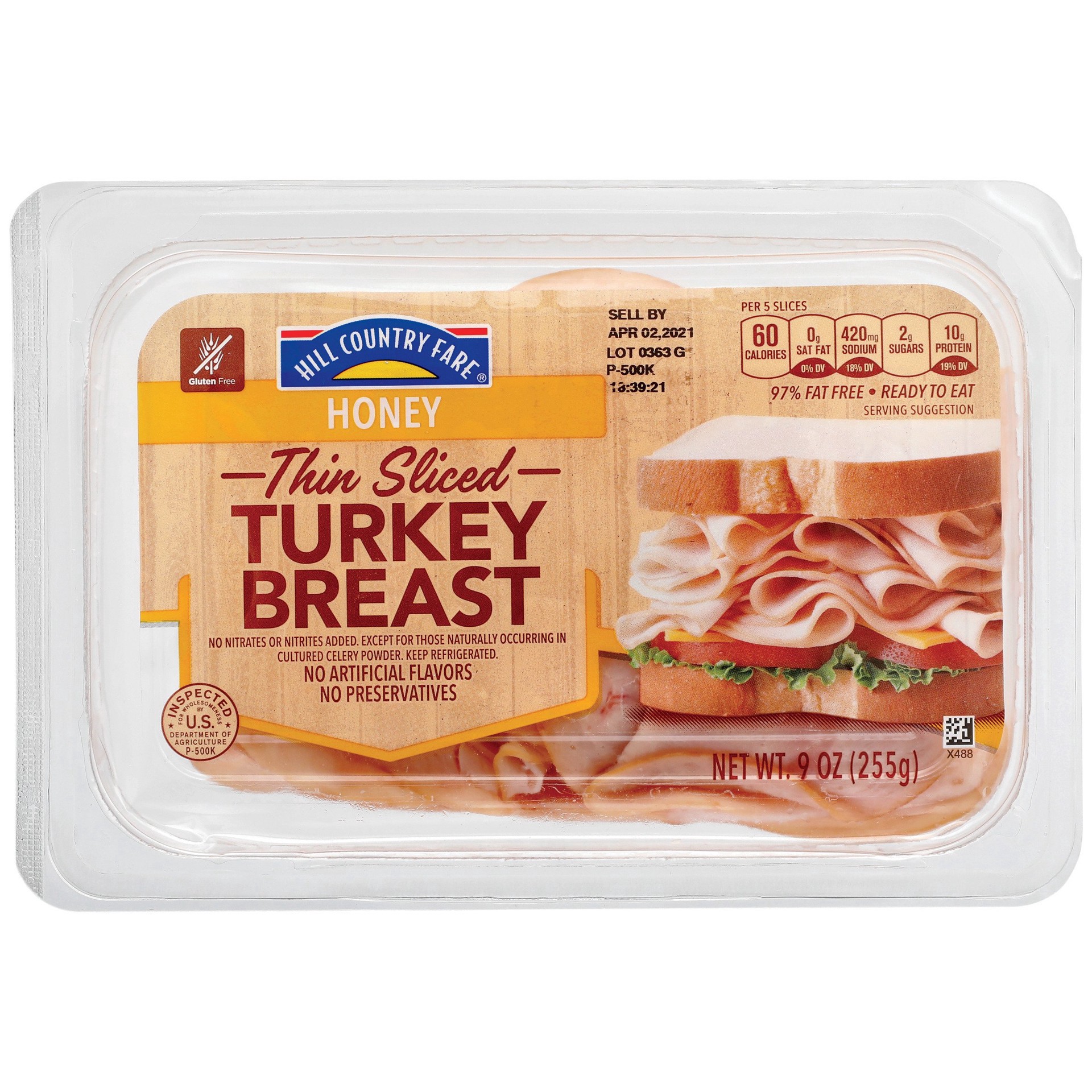 slide 1 of 1, Hill Country Fare Thin Sliced Honey Smoked Turkey Breast, 9 oz