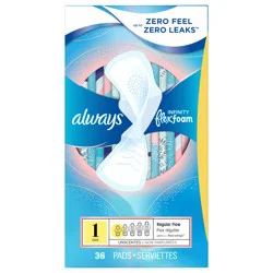 Always Infinity Feminine Pads for Women with Wings, Size 1 Regular, Unscented, 36 Count